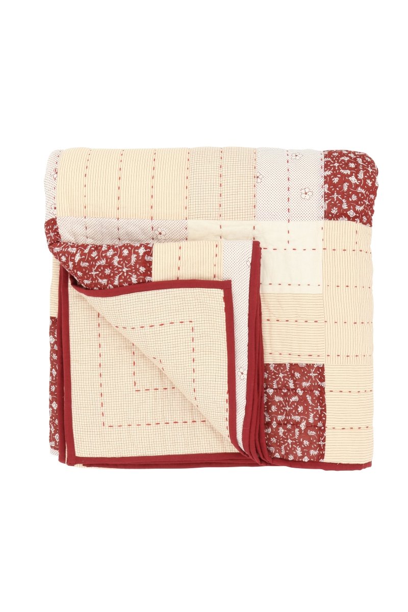 Couverture surpiquée Patchwork rouge - Scarlette Ateliers